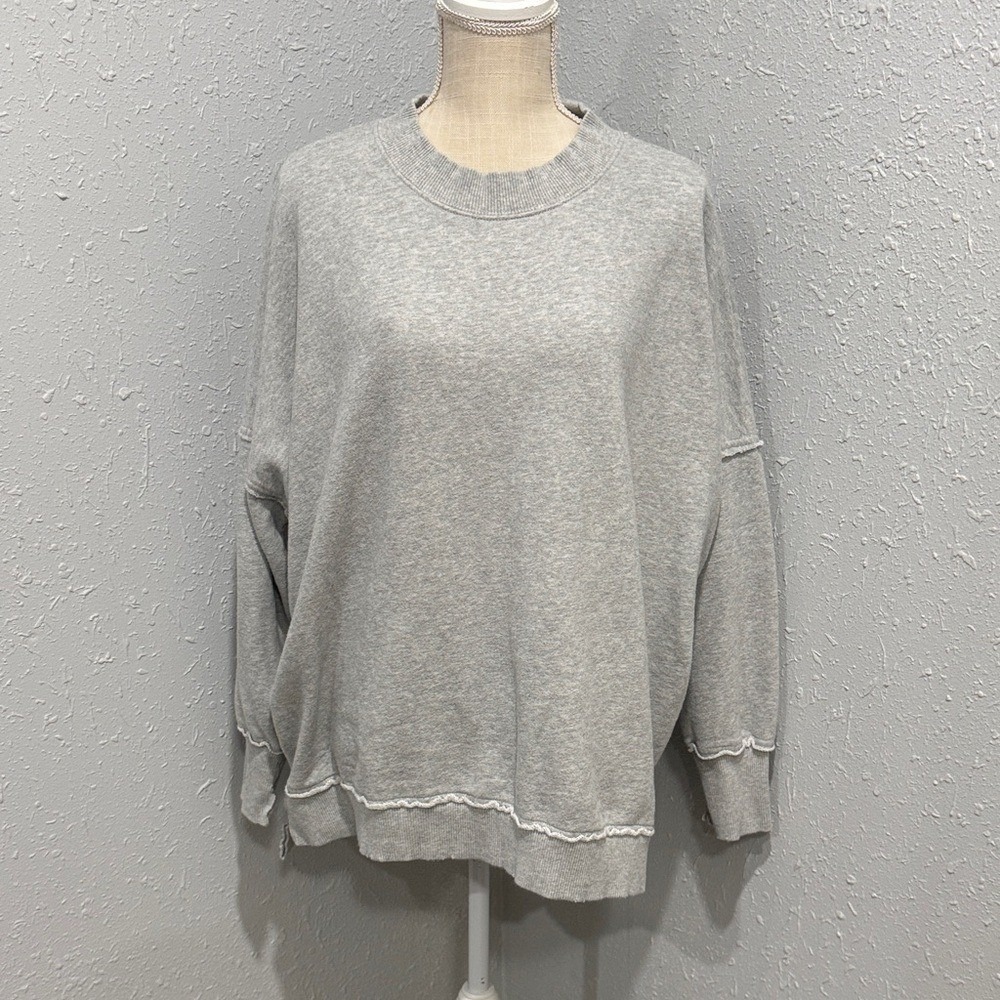 Aerie Happiest Oversized Crew Sweatshirt Heather Gray Size Small